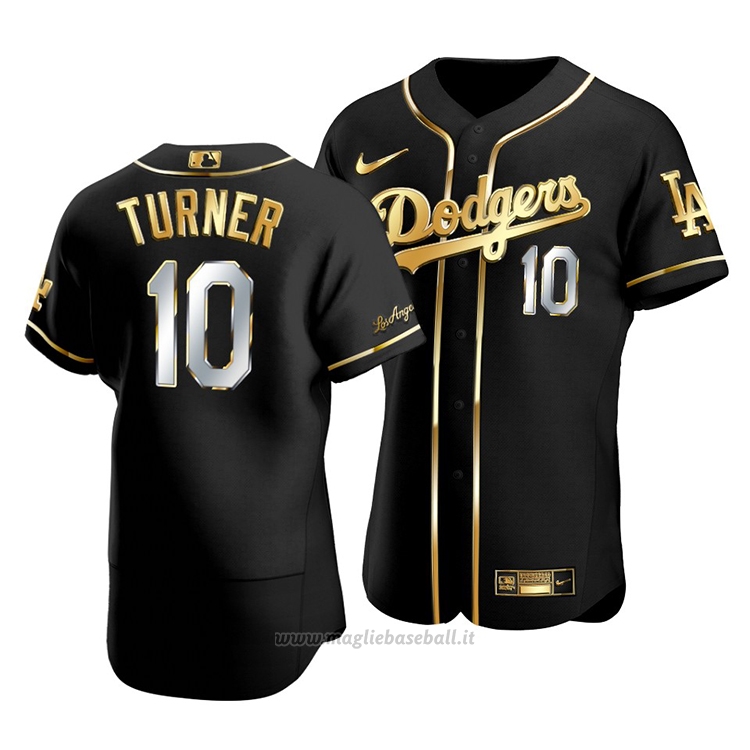 Maglia Baseball Uomo Los Angeles Dodgers Justin Turner Golden Edition Autentico Nero